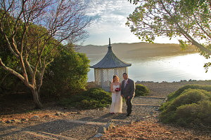 waterside gazebo wedding ceremony venue, couple